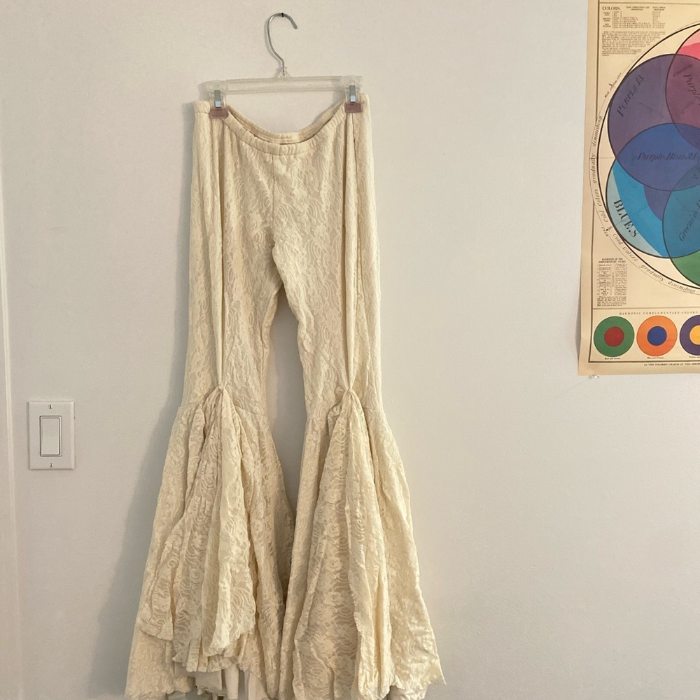 Cream Lace Flared Pants